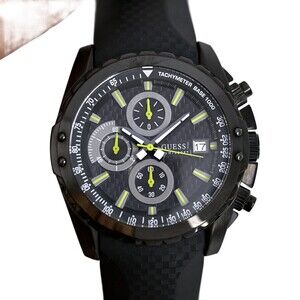 Guess Men's Lime Accent Chronograph Black Silicone Strap 46mm U15068G1